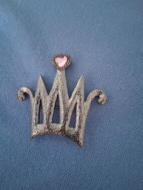 Vintage Crown Pin with Pink Heart Accent